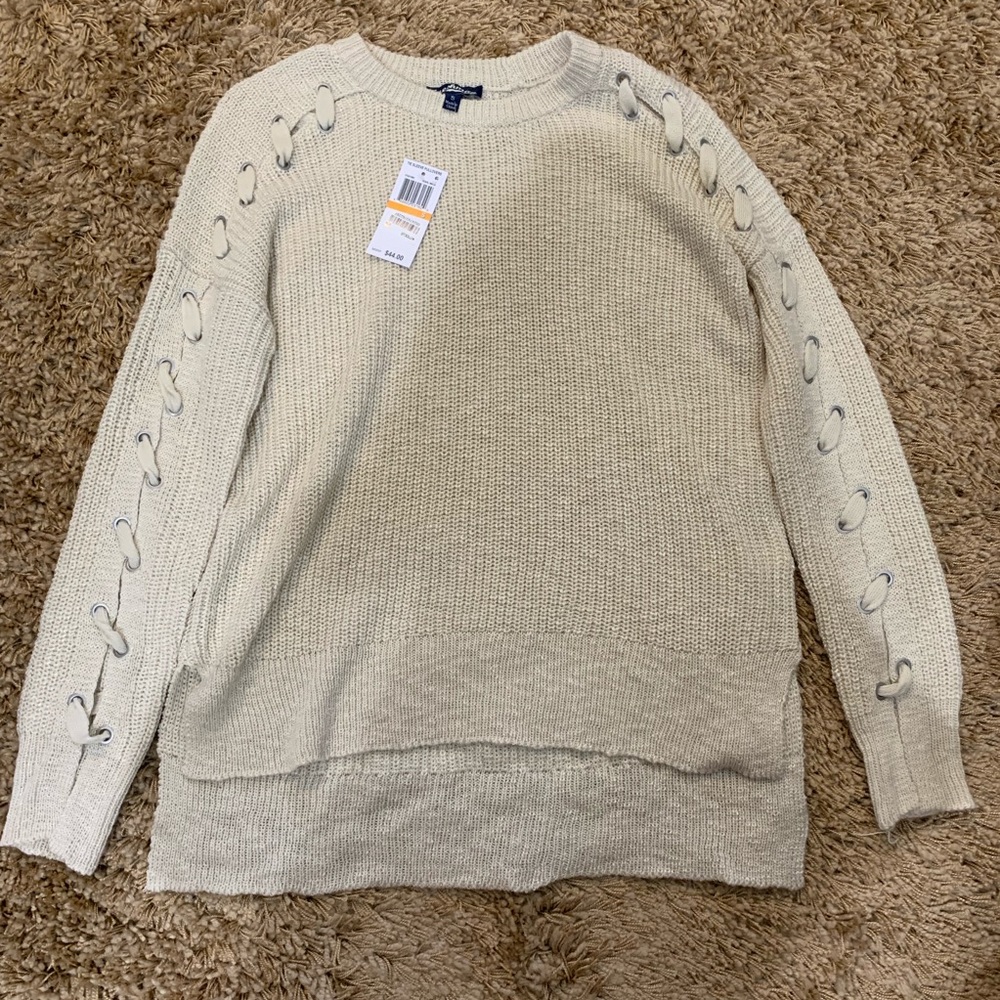 Tan Knit Tied Sleeved Sweater